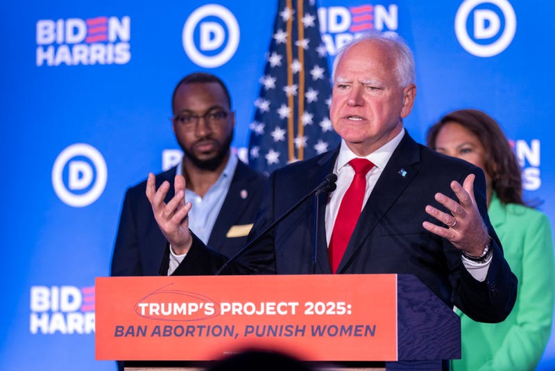 Minnesota Gov. Tim Walz speaks at a Biden-Harris campaign and DNC press conference on July 17, 2024 in Milwaukee, Wisconsin. Walz has reportedly become one of Harris' top targets for a VP on a run for the White House.