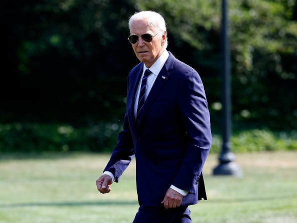 U.S. President Joe Biden departs the White House on July 15, 2024 in Washington, DC. Biden is traveling to Las Vegas, Nevada to deliver remarks at the NAACP National Convention and the UnidosUS Annual Conference.