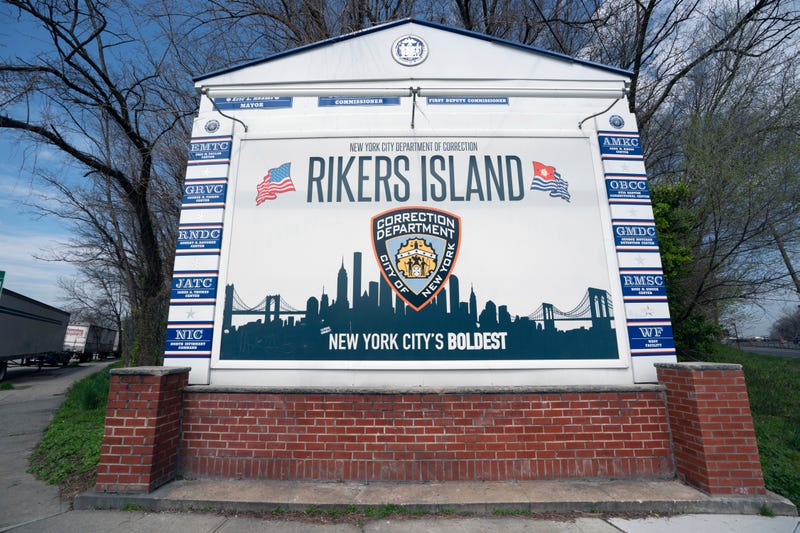 The sign at the entrance to Rikers Island in Queens
