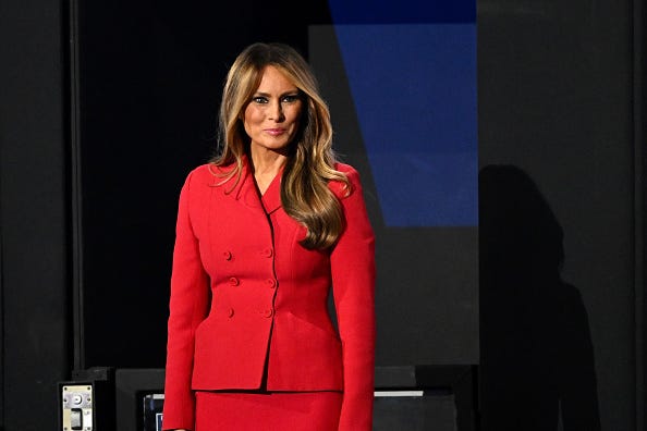 Former first lady Melania Trump arrives on the fourth day of the Republican National Convention at the Fiserv Forum on July 18, 2024 in Milwaukee, Wisconsin.