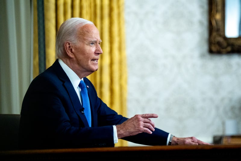 U.S. President Joe Biden speaks during an address to the nation about his decision not to seek reelection in the Oval Office at the White House on July 24, 2024 in Washington, DC.