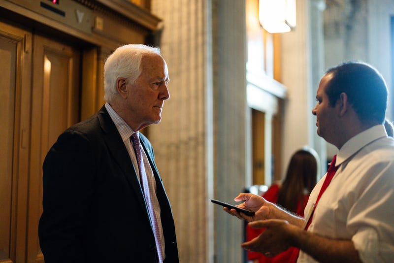 Sen. John Cornyn (R-TX) speaks to reporters following a cloture vote on the Kids Online Safety Act in the U.S. Capitol Building on July 25, 2024 in Washington, DC.