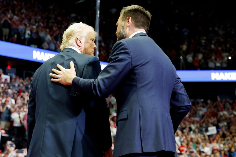 Former President Donald Trump (L) and Senator J.D. Vance of Ohio will both by campaigning and raising money in Minnesota Saturday.