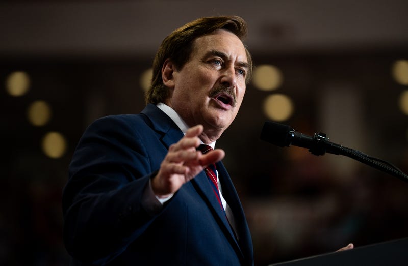 MyPillow's Mike Lindell speaks at a rally featuring U.S. Republican Presidential nominee former President Donald Trump and Republican vice presidential nominee U.S. Sen. J.D. Vance (R-OH) at Herb Brooks National Hockey Center on July 27, 2024 in St Cloud, Minnesota.