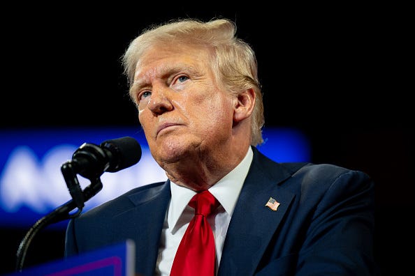 U.S. Republican Presidential nominee former President Donald Trump speaks to attendees during his campaign rally at the Bojangles Coliseum on July 24, 2024 in Charlotte, North Carolina. 