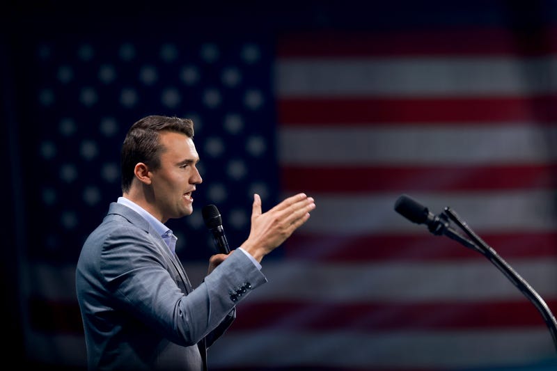 Charlie Kirk, who founded Turning Point USA, speaks before former President Donald Trump's arrival during a Turning Point USA Believers Summit conference at the Palm Beach Convention Center on July 26, 2024 in West Palm Beach, Florida. 
