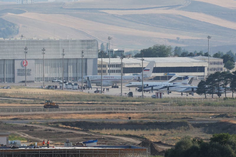 Aircraft are parked on the tarmac at Ankara Esenboga Airport following a major US-Russia prisoner exchange coordinated with the Turkish government on Aug. 1, 2024 in Ankara, Turkey