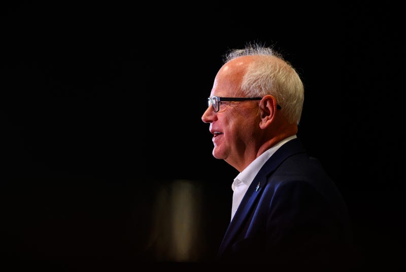 Minnesota Governor Tim Walz speaks during a press conference regarding new gun legislation at City Hall on Aug. 1, 2024, in Bloomington, Minnesota.