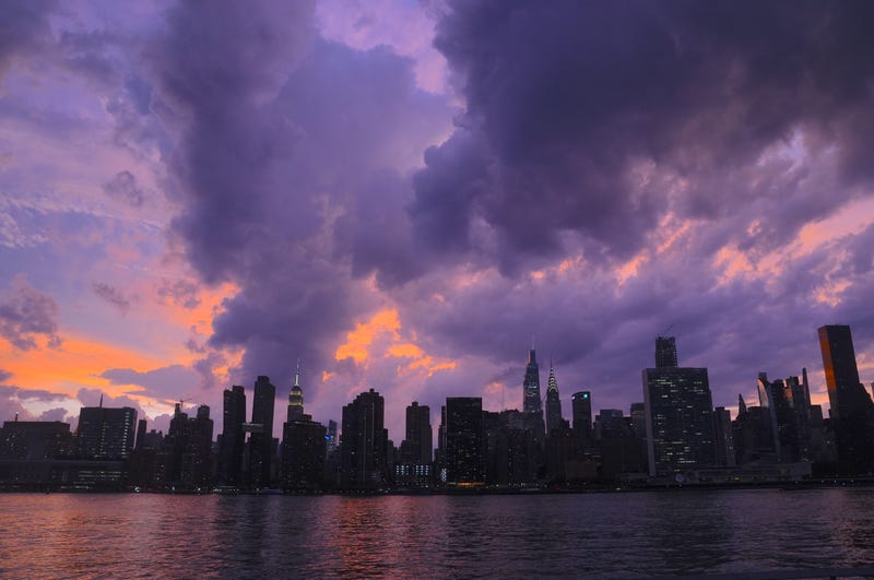 Storm clouds are seen over Manhattan before a rainstorm on Aug. 2, 2024