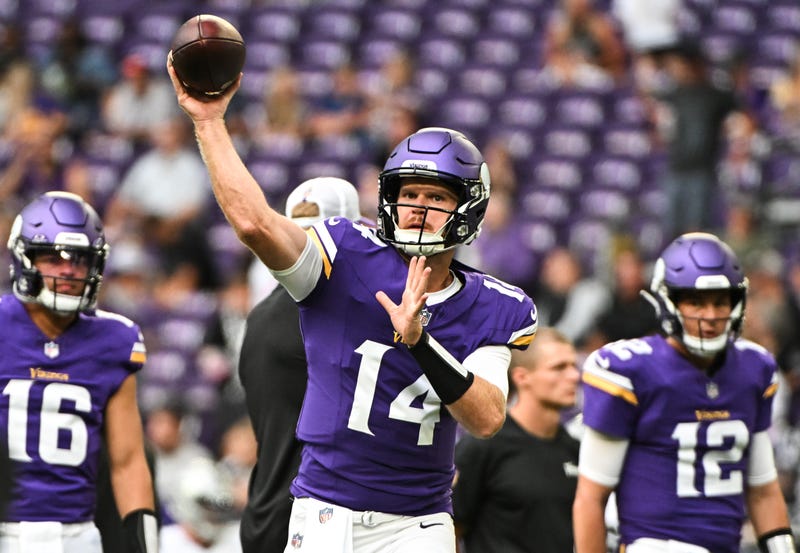 Sam Darnold #14 of the Minnesota Vikings will be the new starter at QB, the first time in seven seasons it won't be Kirk Cousins under center to start the year.
