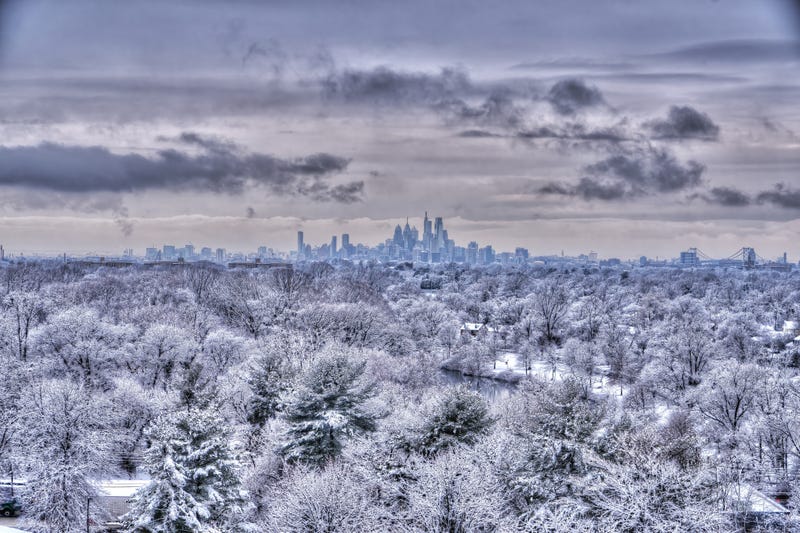 City of Philadelphia in the Distance on a Snowy Winter Day - stock photo