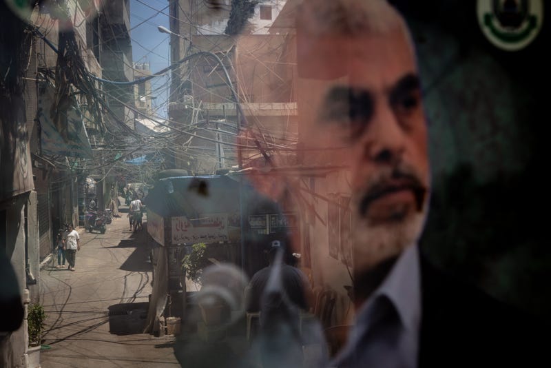 Hamas leader Yahya Sinwar in the Palestinian camp of Bourj al-Barajneh on August 08, 2024 in Beirut Lebanon.