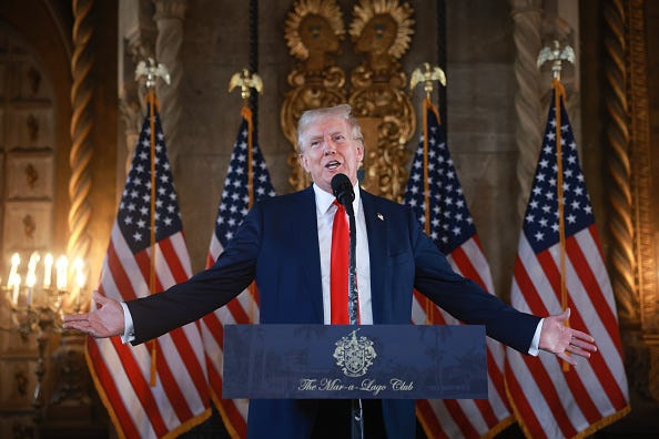 Republican presidential candidate former President Donald Trump speaks during a press conference at his Mar-a-Lago estate on August 08, 2024, in Palm Beach, Florida. Polls currently show a close race between Trump and Democratic presidential candidate, U.S. Vice President Kamala Harris. 
