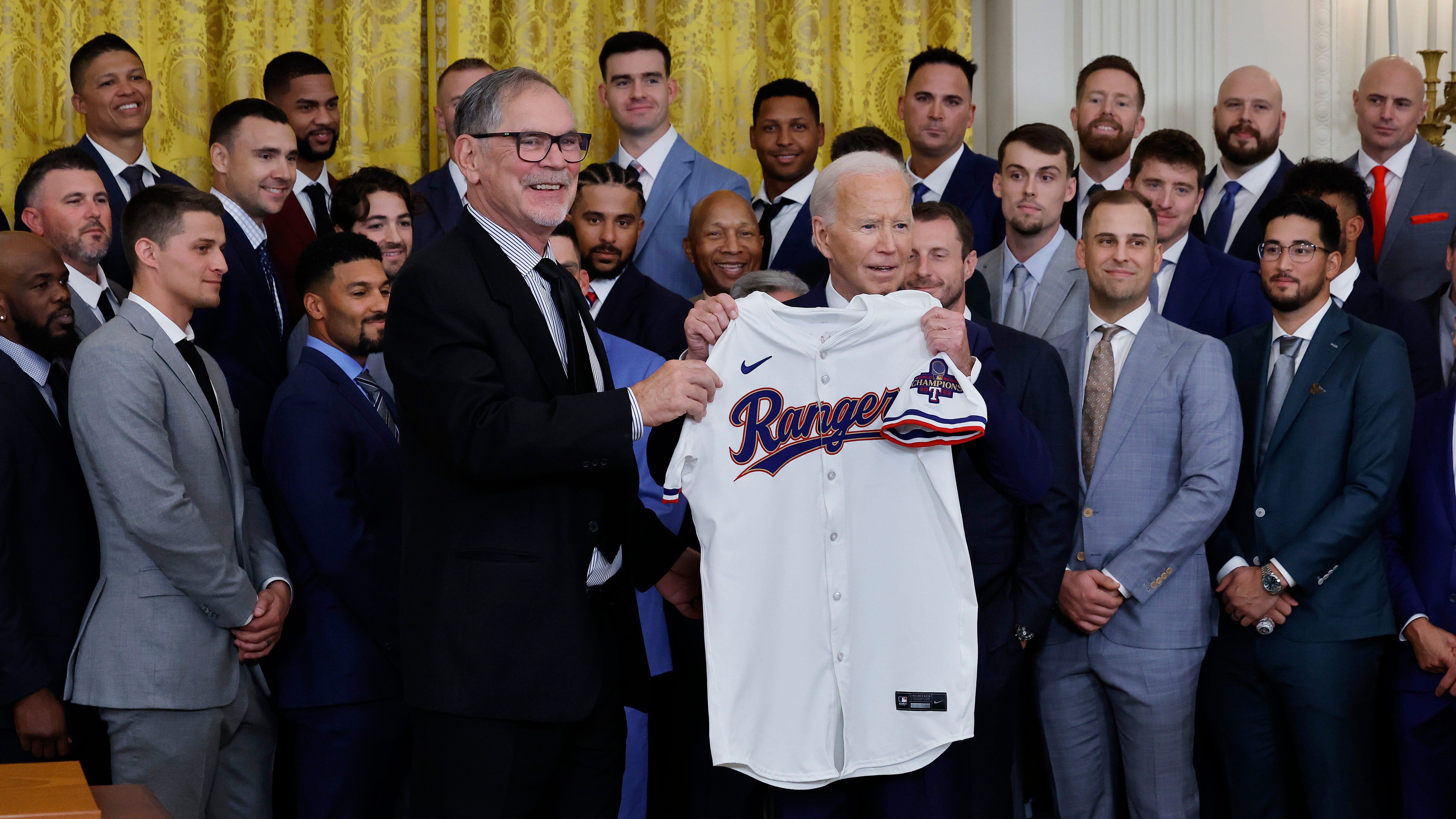 Biden hosts World Series champion Texas Rangers at the White House, says they 'embody resilience'