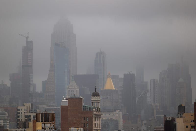 Midtown Manhattan is seen covered in storm clouds on Friday