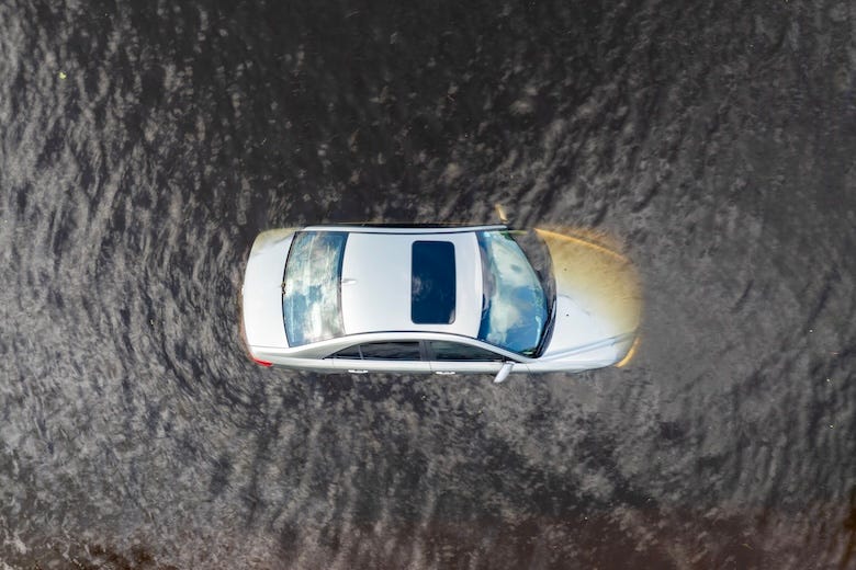 Car submerged under water