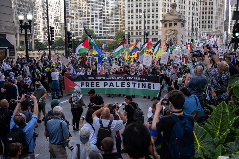 protesters march in Chicago