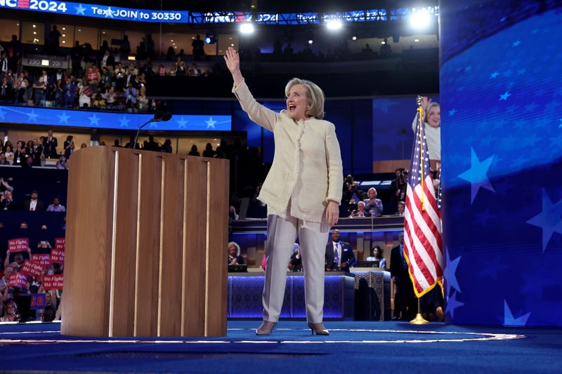 The crowd chanted "lock him up" as Hillary Clinton spoke Monday night