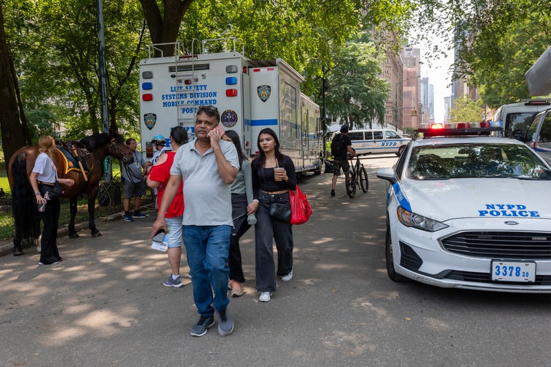 Police set up a staging area in Central Park following a series of muggings at the park on August 15, 2024