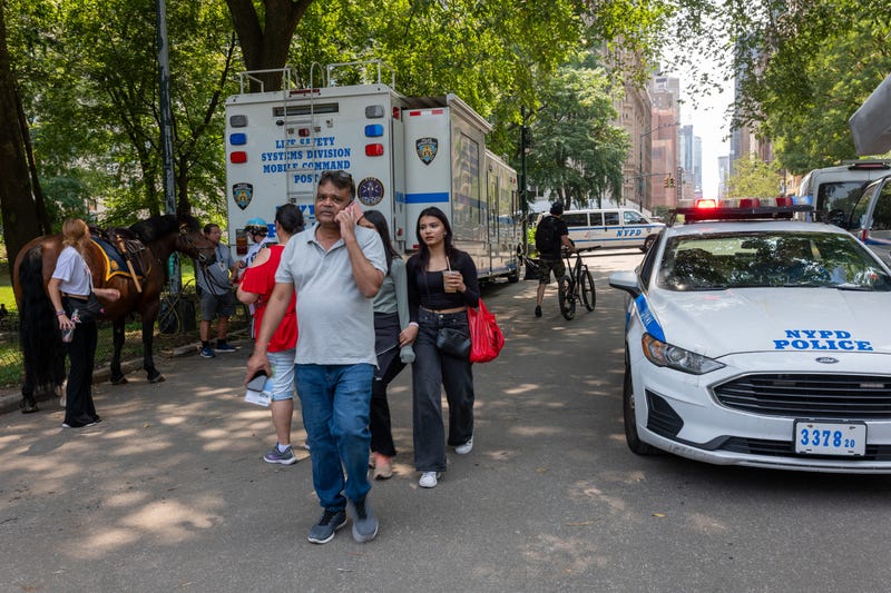 Police set up a staging area in Central Park following a series of muggings at the park on August 15, 2024