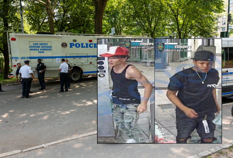 Police are searching for two suspects (inset) in a robbery Tuesday night on West Drive. The NYPD has increased patrols in the park amid a 200% spike in robberies