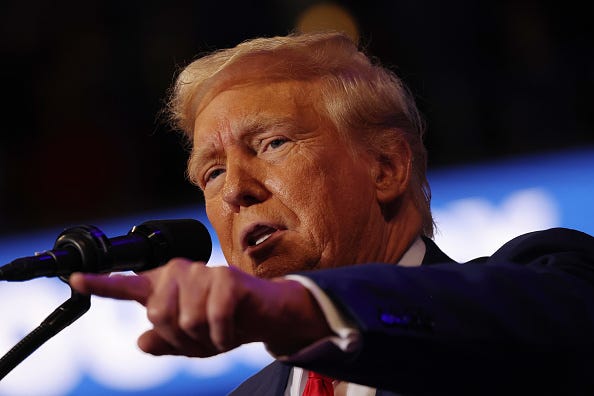 Republican Presidential Candidate former U.S. President Donald Trump speaks during a campaign rally at Mohegan Sun Arena at Casey Plaza on August 17, 2024 in Wilkes Barre, Pennsylvania.