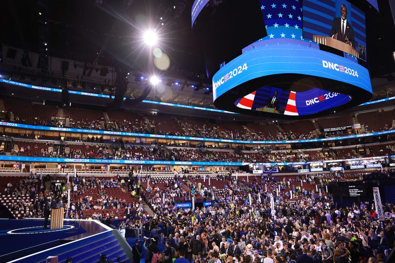 Chicago mayor Brandon Johnson addresses the Democratic National Convention at the United Center, August 19, 2024. 