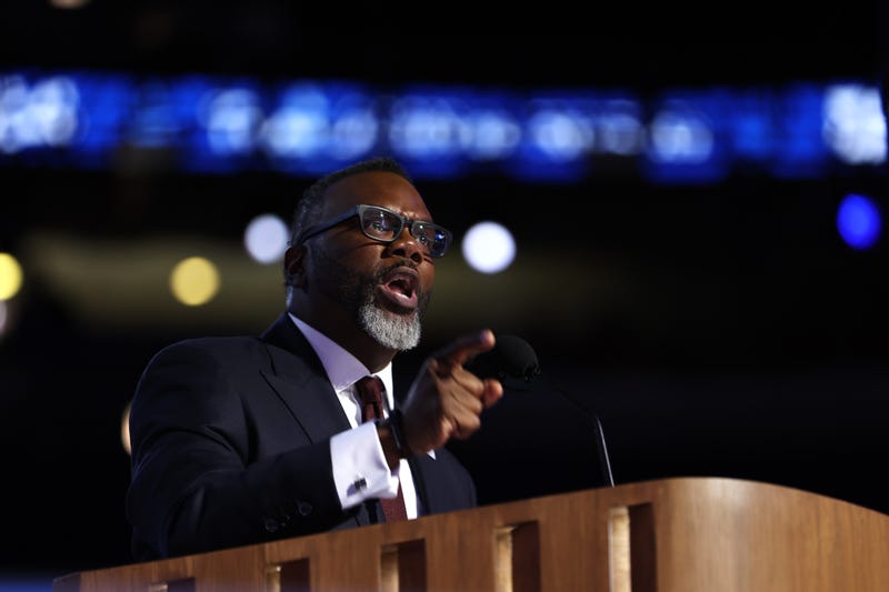 Mayor of Chicago Brandon Johnson speaks onstage during the first day of the Democratic National Convention at the United Center on August 19, 2024 in Chicago, Illinois. 