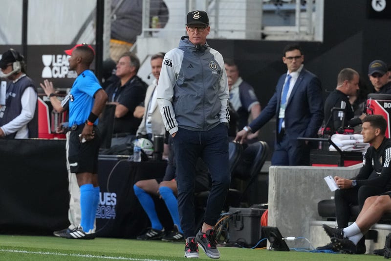 Philadelphia Union manager Jim Curtin looks on during the first half against the Columbus Crew in the Semifinals of the Leagues Cup 2024 at Lower.com Field on Aug. 21, 2024, in Columbus, Ohio.