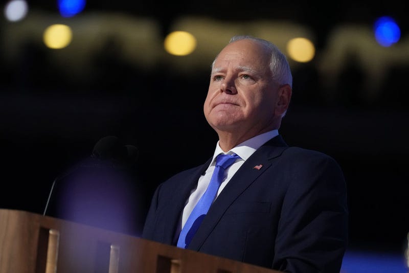 Democratic vice presidential candidate Minnesota Gov. Tim Walz speaks on stage during the third day of the Democratic National Convention at the United Center on August 21, 2024 in Chicago.