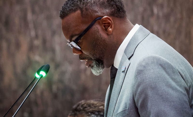 Chicago Mayor Brandon Johnson presides over a city council meeting at Chicago City Hall, July 17, 2024.