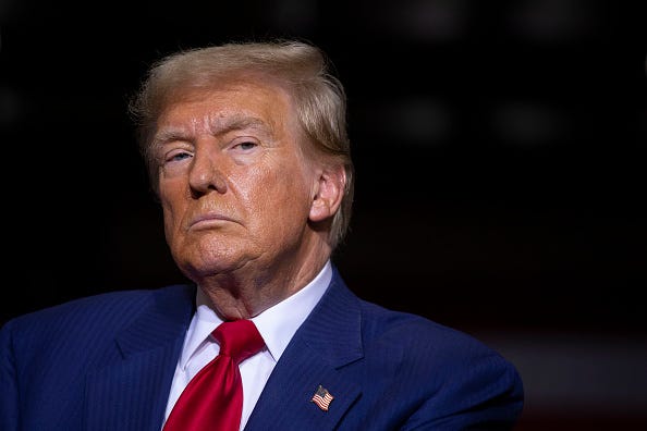 Former U.S. President and current Republican Presidential nominee Donald Trump speaks about the economy, inflation, and manufacturing during a campaign event at Alro Steel on August 29, 2024 in Potterville, Michigan. 