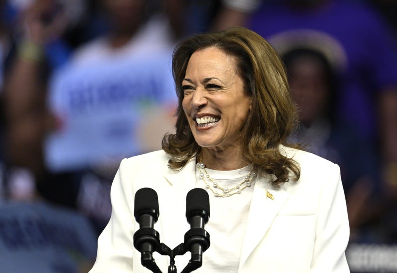 Vice President and presidential candidate Kamala Harris speaks at a campaign rally in Savannah on August 29, 2024