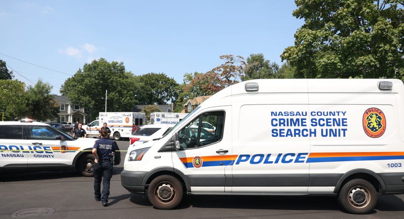 Nassau County Police investigators probe scene of murder-suicide on Wyoming Court in Syosset, New York, on August 25, 2024