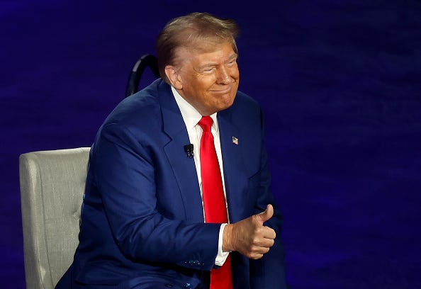 Republican presidential nominee, former U.S. President Donald Trump participates in a Fox News Town Hall with Sean Hannity at the New Holland Arena on September 04, 2024 in Harrisburg, Pennsylvania. 