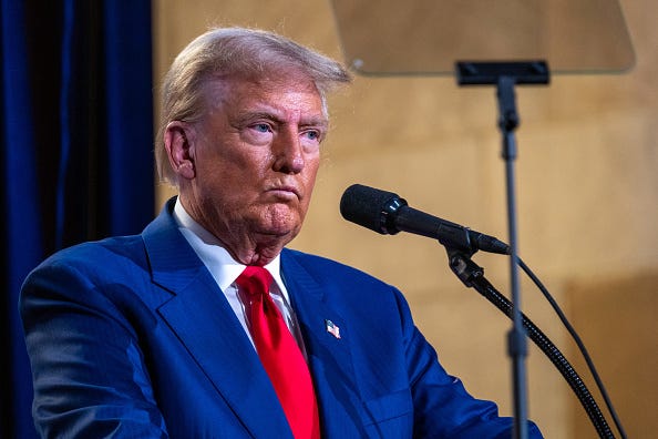 Republican presidential nominee, former U.S. President Donald Trump addresses the Economic Club of New York on September 5, 2024, in New York City. 