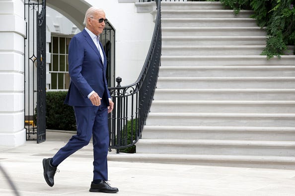 U.S. President Joe Biden walks towards to the Marine One prior to a departure from the South Lawn of the White House on September 6, 2024 in Washington, DC.