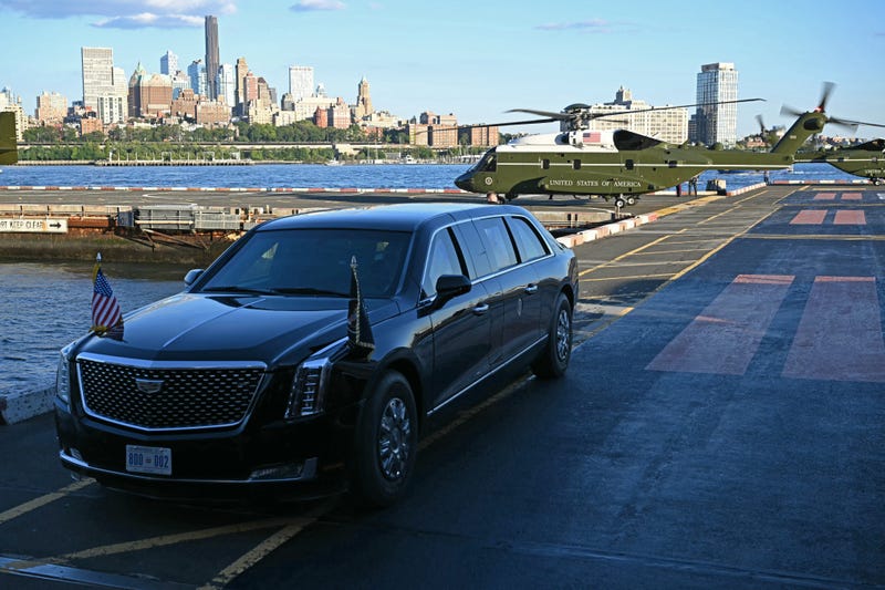 US President Joe Biden on board Marine One lands at Wall Street Landing Zone in New York City on September 10, 2024