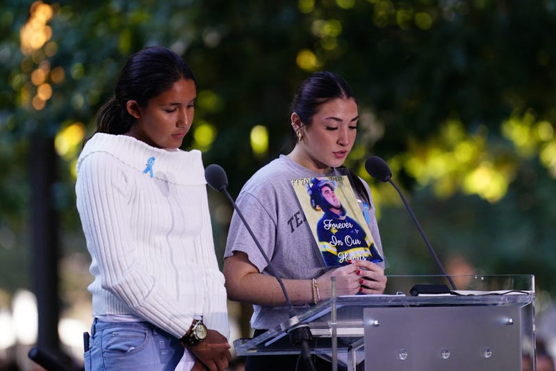 The names of the victims of the 9/11 terror attack are read during a remembrance ceremony on the 23rd anniversary of the September 11 terror attacks