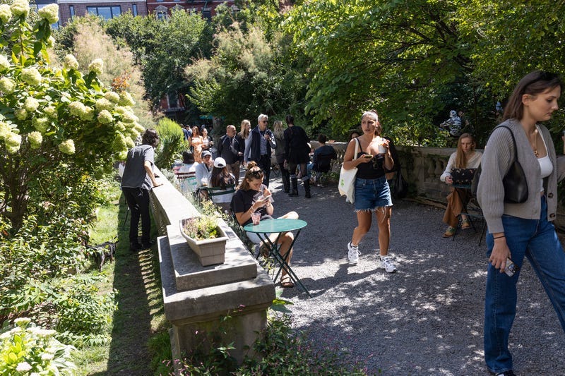 Views of the Elizabeth Street Garden on a crowded Sunday afternoon