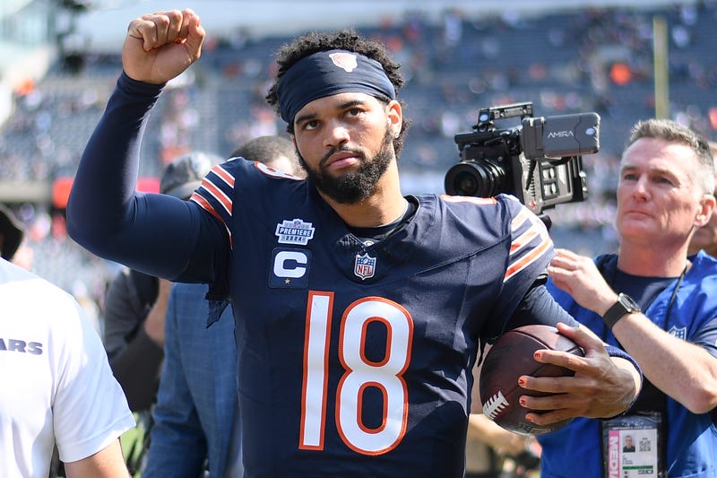 Chicago Bears Quarterback Caleb Williams walks off the field after the Bears defeated the Titans 24-17 on Sept. 8, 2024.