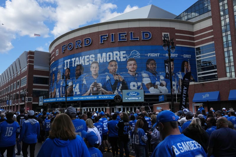 Detroit Lions fans gather outside Ford Field