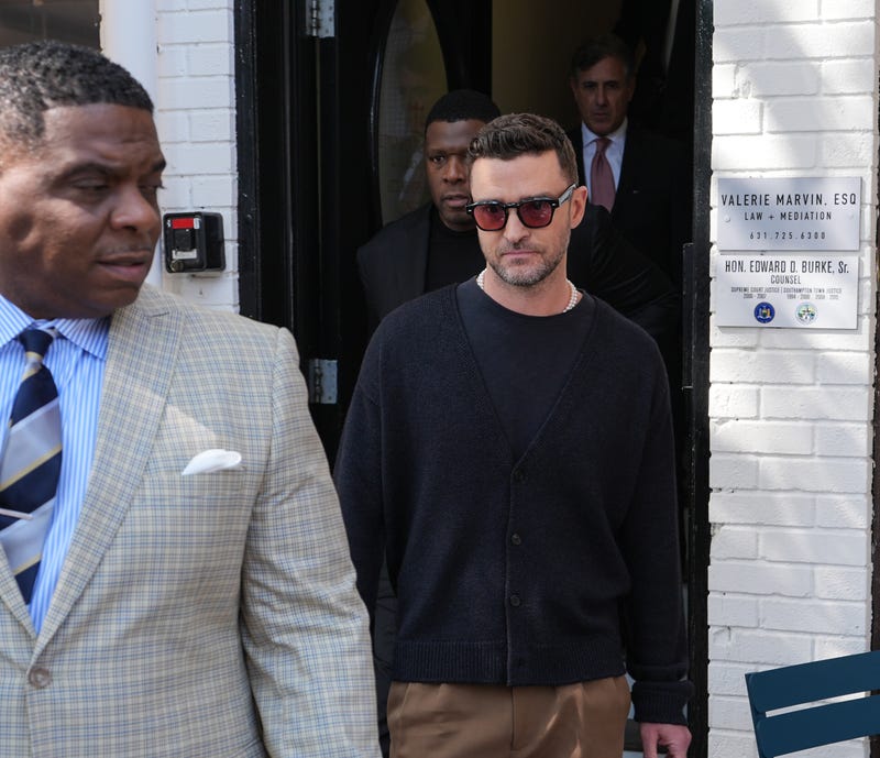 Justin Timberlake arrives in court in the Hamptons early Friday to accept a plea deal allowing him to dodge drunk driving charges on Long Island