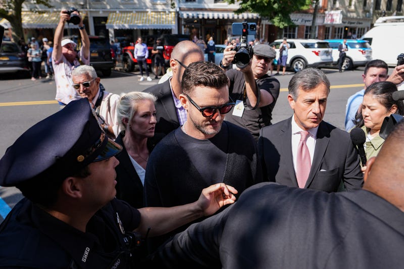 Justin Timberlake arrives in court in the Hamptons early Friday to accept a plea deal