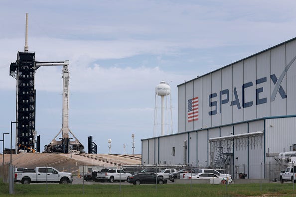 SpaceX's Polaris Dawn Falcon 9 rocket sits on Launch Complex 39A of NASA's Kennedy Space Center as it is prepared for another attempt to liftoff on September 9, 2024 in Cape Canaveral, Florida. 