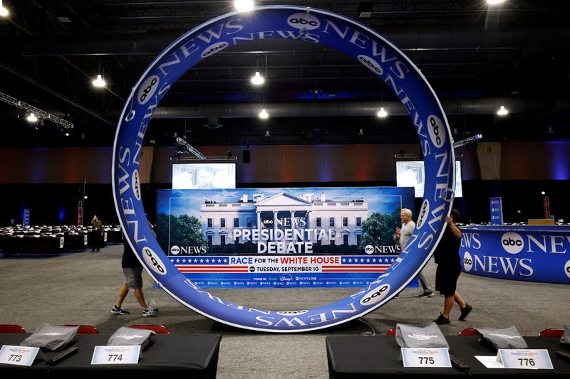ABC News signage is installed in the media file center inside the Pennsylvania Convention Center one day before the presidential debate on September 09, 2024 in Philadelphia, Pennsylvania. 