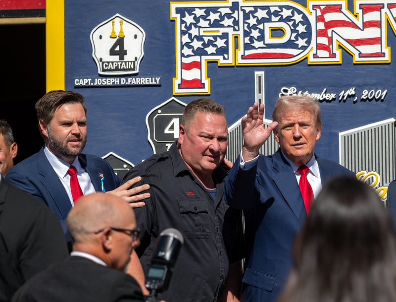 Trump and his running mate, Sen. JD Vance, posed for photos with firefighters at the firehouse