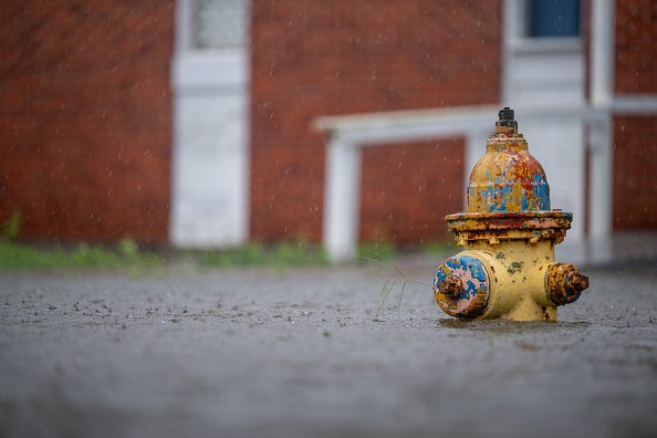 A fire hydrant is seen in floodwater during Hurricane Francine on September 11, 2024 in Dulac, Louisiana.