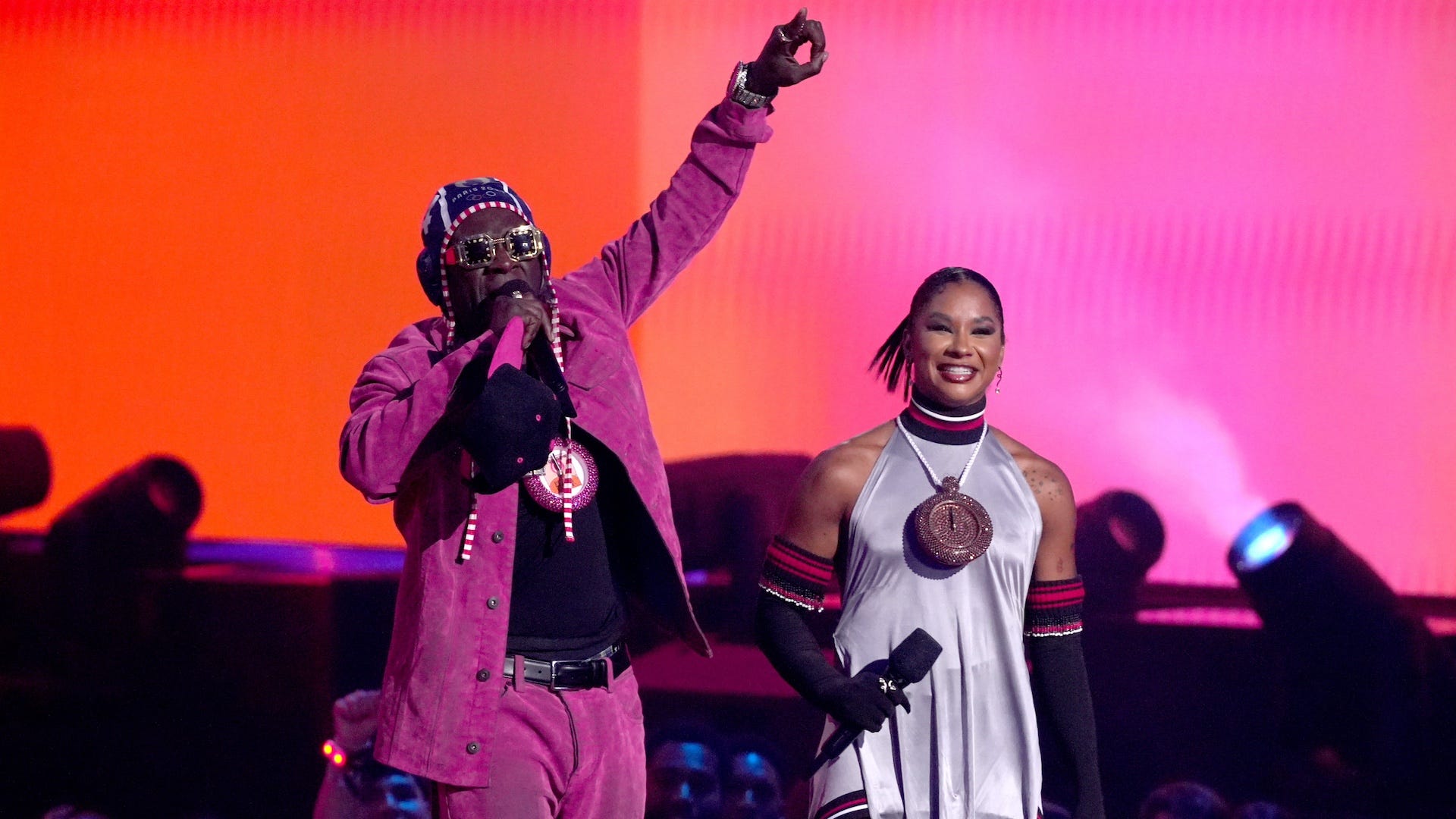 Flavor Flav presents Olympic gymnast Jordan Chiles one-of-a-kind Bronze ‘Medal’ at MTV VMAs