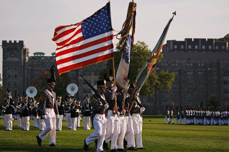 West Point cadets parade ahead of former US President Barack Obama receiving the 2024 Sylvanus Thayer Award from the US Military Academy is at West Point, New York, on September 19, 2024